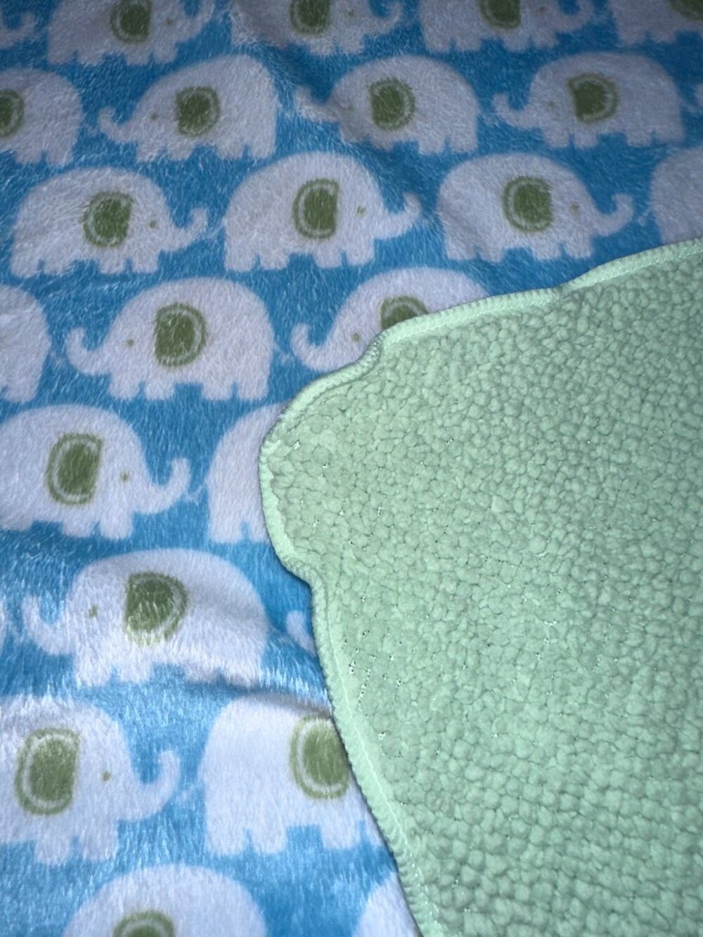 Carters Elephants Baby Blanket Blue And Green Plush Green Sherpa Backing